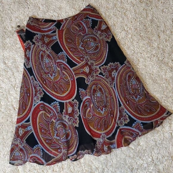 AK ANNE KLEIN Silk Paisley Flare Skirt - Picture 7 of 8